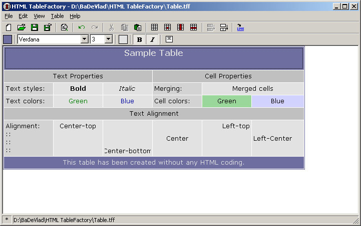 HTML TableFactory Screenshot